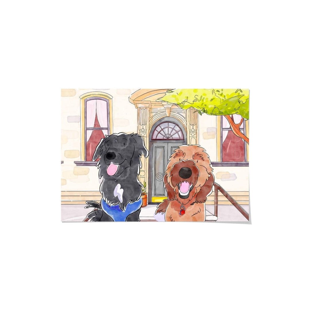 Crown and Paw - Framed Poster Watercolor Pet Portrait - Two Pets, Framed Poster
