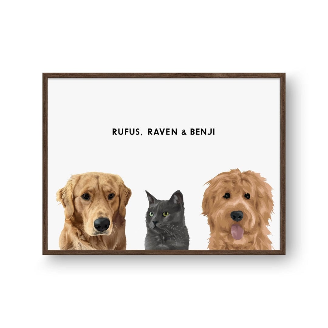 Crown and Paw - Framed Poster Modern Pet Portrait - Three Pets
